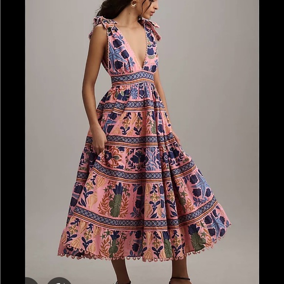 FARM Rio Dresses & Skirts - Farm Rio Tapestry Floral Pink and Blue Midi Dress